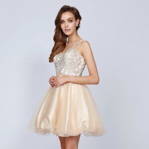 NEW SLEEVELESS BABY DOLL POLYESTER DRESS EMBROIDERED WITH RHINESTONES JT 784